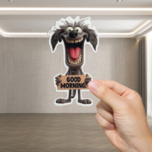 Durable, vinyl, die-cut, Good Morning Sticker.