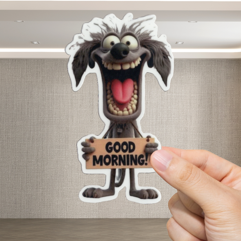 Durable, vinyl, die-cut, Good Morning Sticker.