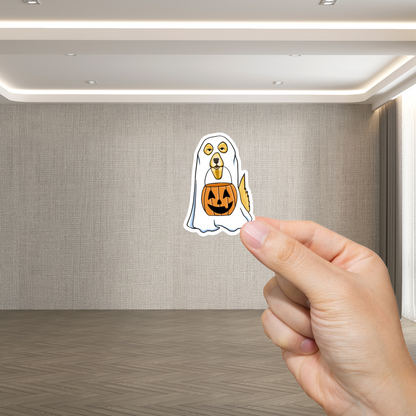 Durable, die-cut, vinyl, Halloween Dog Sticker.