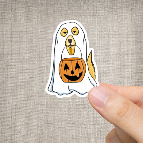 Durable, die-cut, vinyl, Halloween Dog Sticker.
