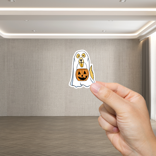 Durable, die-cut, vinyl, Halloween Dog Sticker.