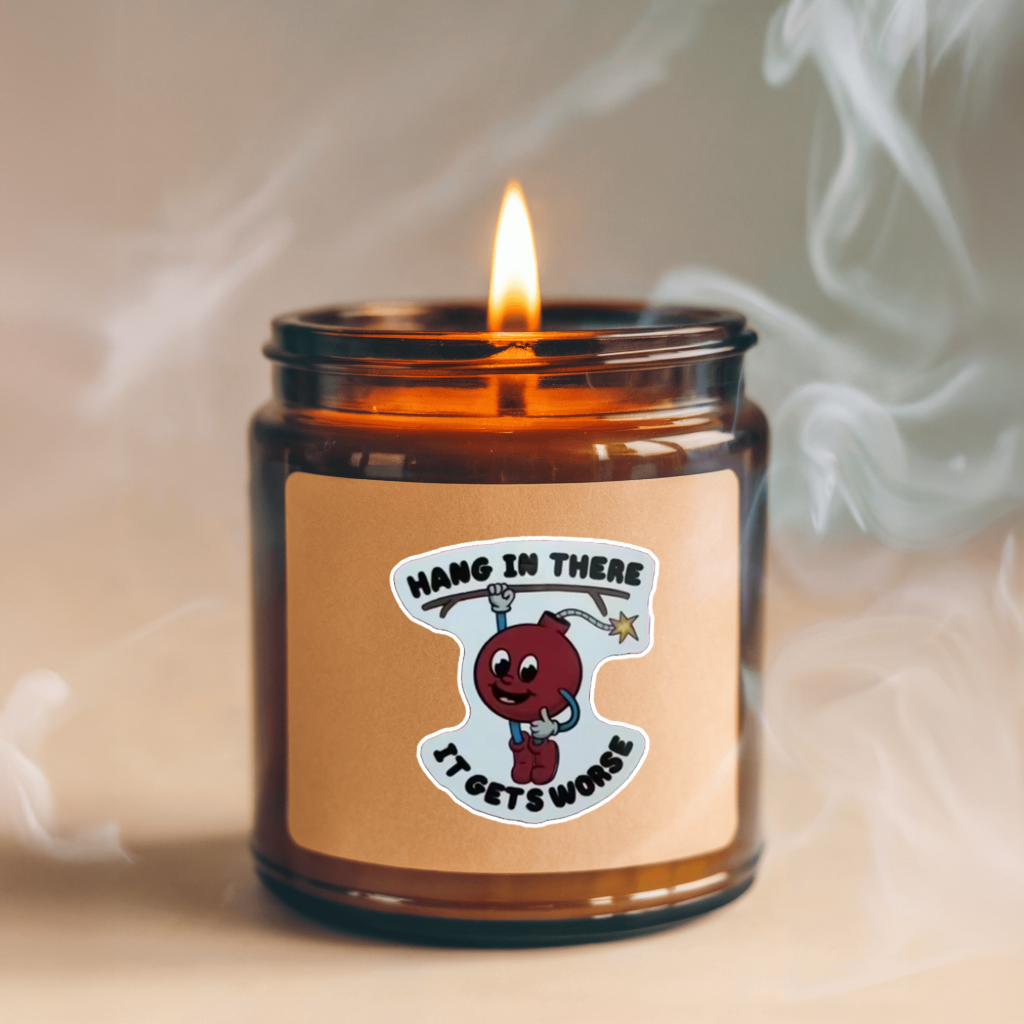 Durable, vinyl, die-cut, Hang In There Bomb Sticker.