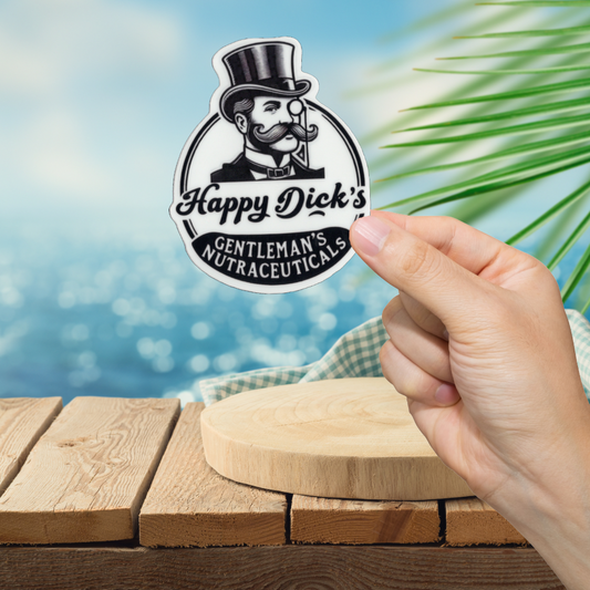 Durable, vinyl, die-cut, Happy Dicks Sticker.