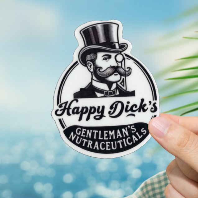 Durable, vinyl, die-cut, Happy Dicks Sticker.