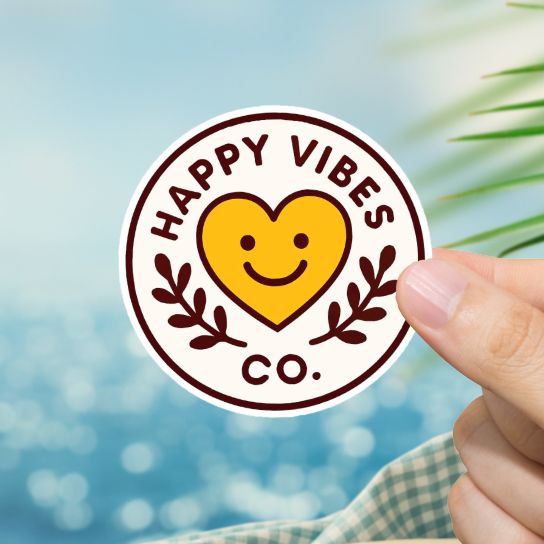 Durable, die-cut, vinyl, Happy Vibes Sticker.