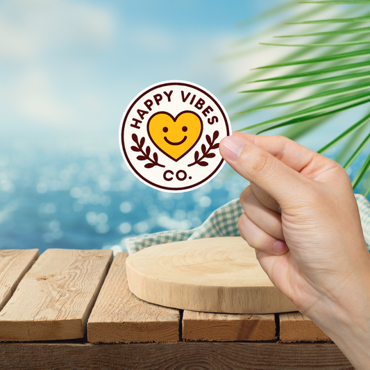 Durable, die-cut, vinyl, Happy Vibes Sticker.