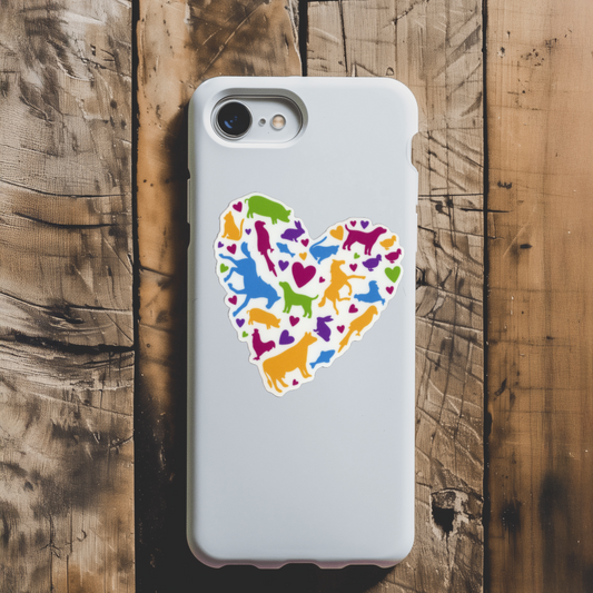 Durable, vinyl, die-cut, Heart With Animals Sticker.