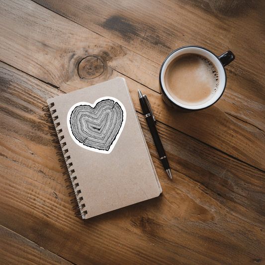 Durable, vinyl, die-cut, Heart Wood Sticker.