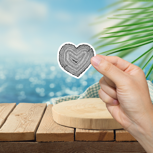Durable, vinyl, die-cut, Heart Wood Sticker.