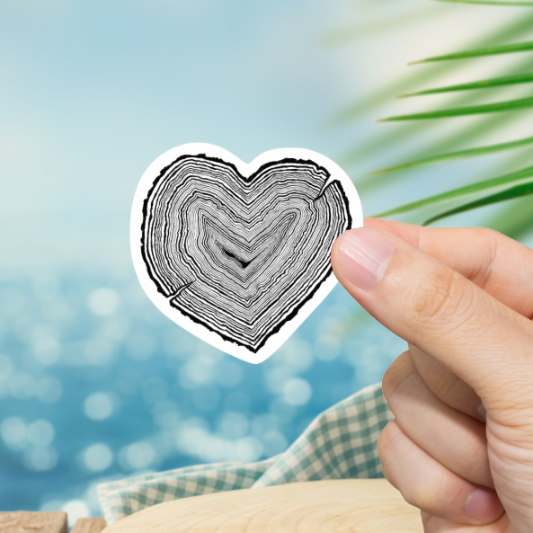 Durable, vinyl, die-cut, Heart Wood Sticker.