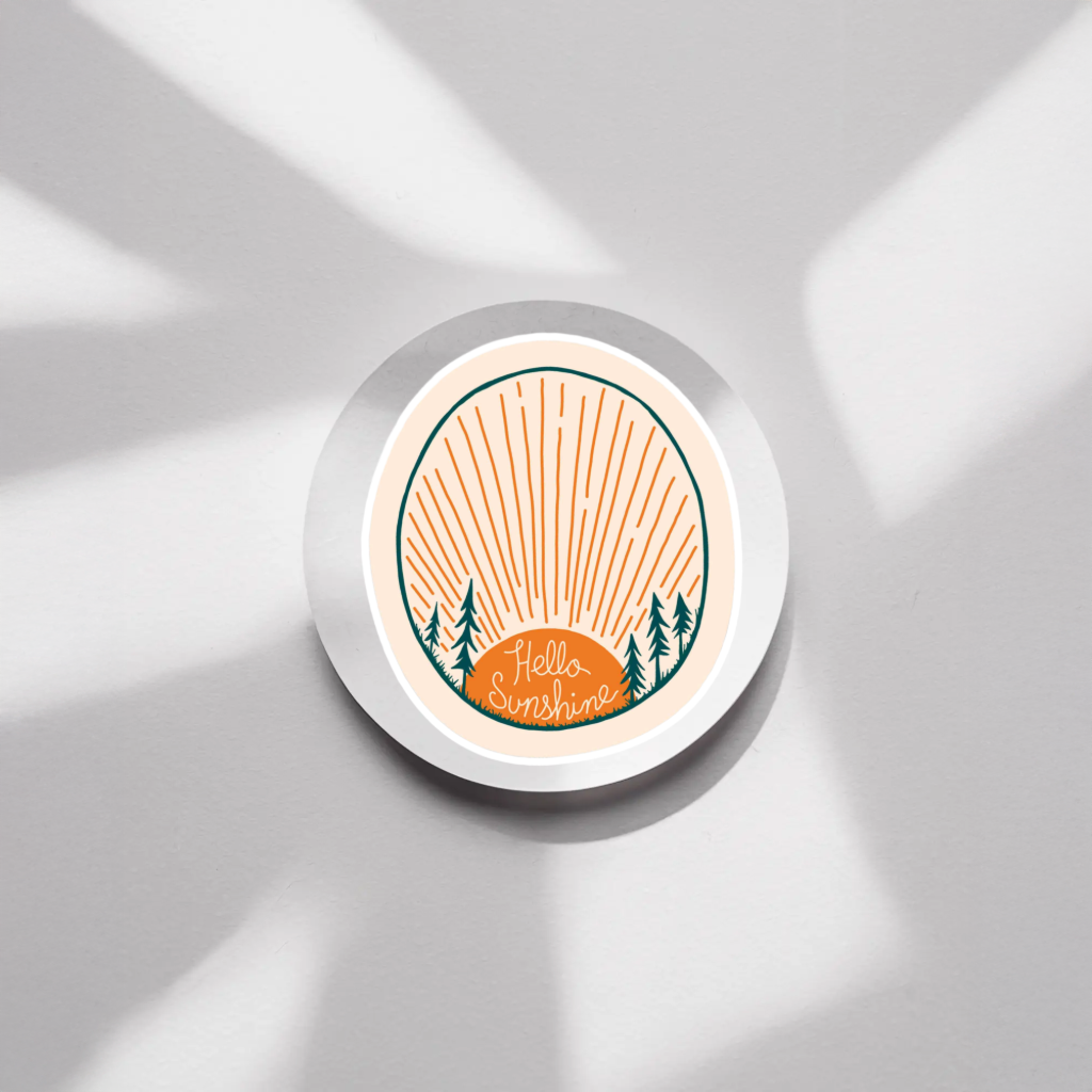 Durable, vinyl, die-cut, Hello Sunshine Sticker.