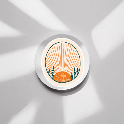 Durable, vinyl, die-cut, Hello Sunshine Sticker.