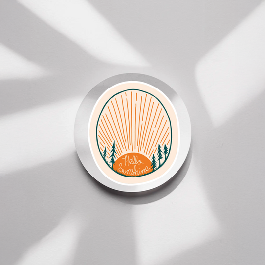 Durable, vinyl, die-cut, Hello Sunshine Sticker.