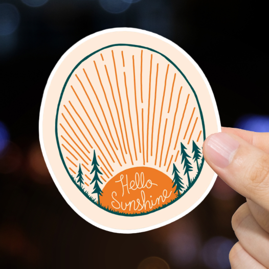Durable, vinyl, die-cut, Hello Sunshine Sticker.