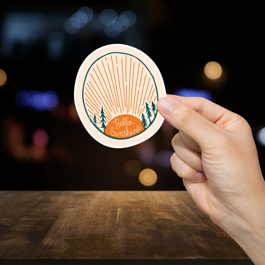 Durable, vinyl, die-cut, Hello Sunshine Sticker.