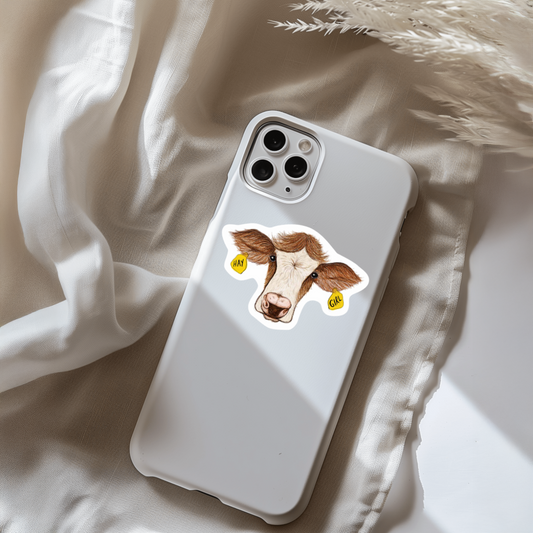 Durable, vinyl, die-cut, Hey Girl Cow Sticker.