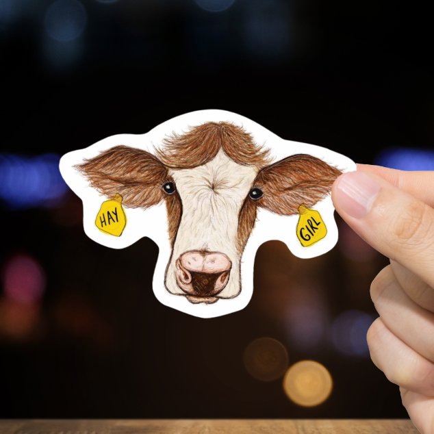 Durable, vinyl, die-cut, Hey Girl Cow Sticker.
