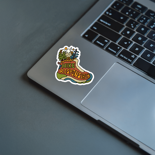 Durable, die-cut, vinyl, Hike Responsibly Sticker.
