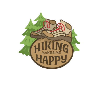 Durable, die-cut Hiking Happy Sticker