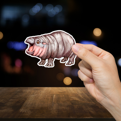 Durable, vinyl, die-cut, Hippopotamus Art Sticker.