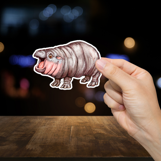 Durable, vinyl, die-cut, Hippopotamus Art Sticker.