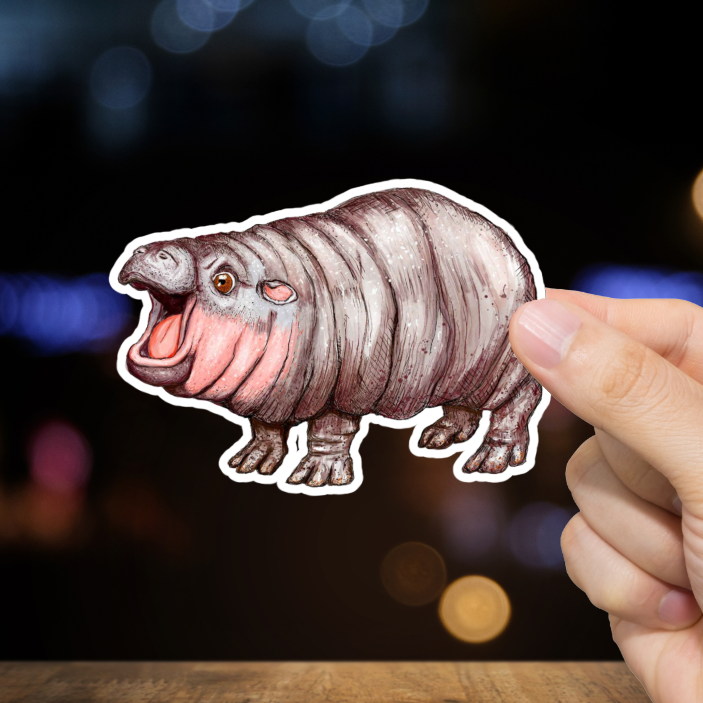 Durable, vinyl, die-cut, Hippopotamus Art Sticker.