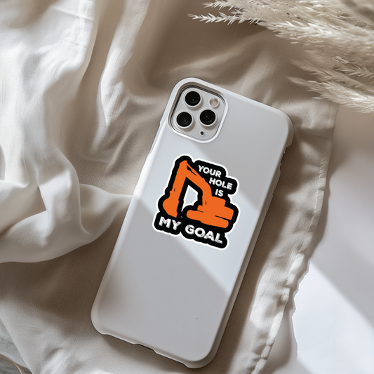 Durable, vinyl, die-cut, Hole Goal Excavator Sticker.