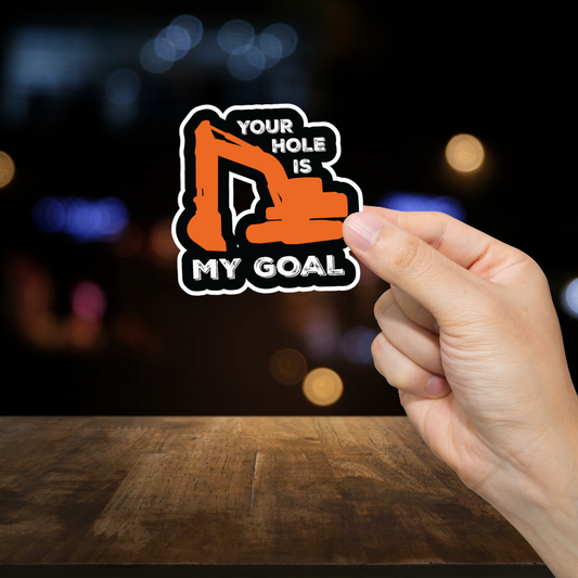 Durable, vinyl, die-cut, Hole Goal Excavator Sticker.