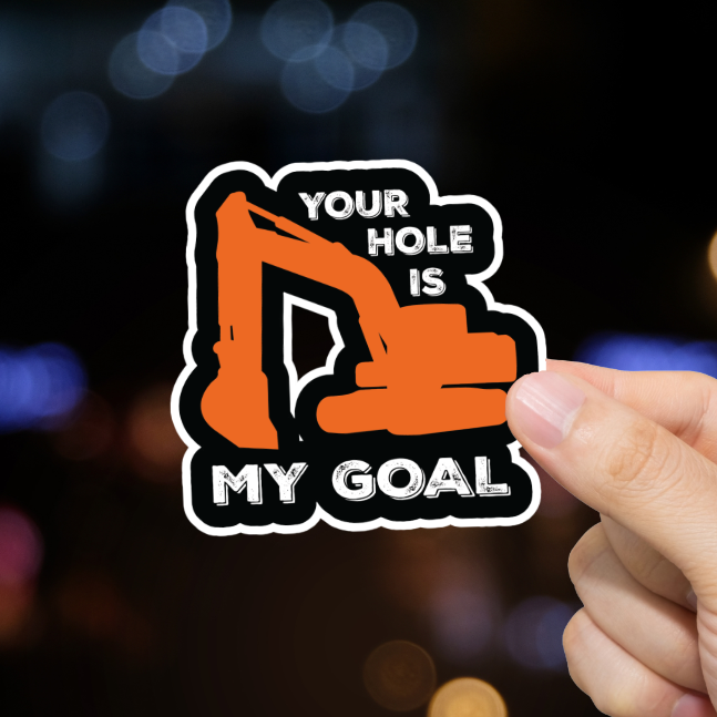 Durable, vinyl, die-cut, Hole Goal Excavator Sticker.