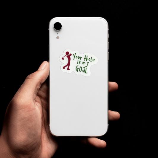 Durable, vinyl, die-cut, Hole Goal Golfer Sticker.