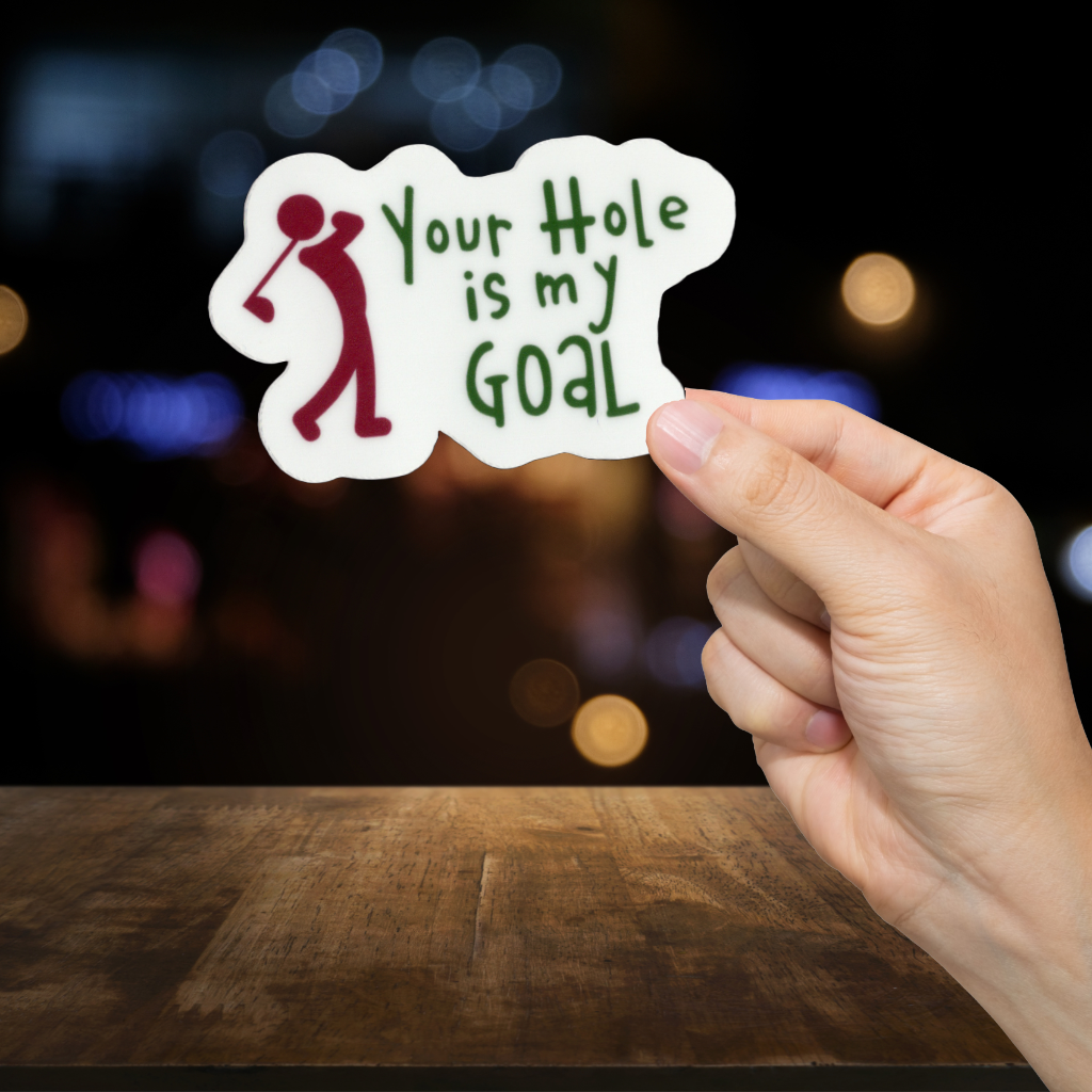 Durable, vinyl, die-cut, Hole Goal Golfer Sticker.
