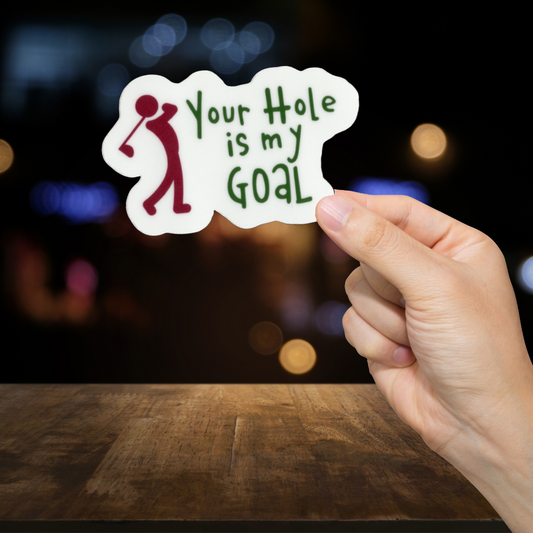 Durable, vinyl, die-cut, Hole Goal Golfer Sticker.