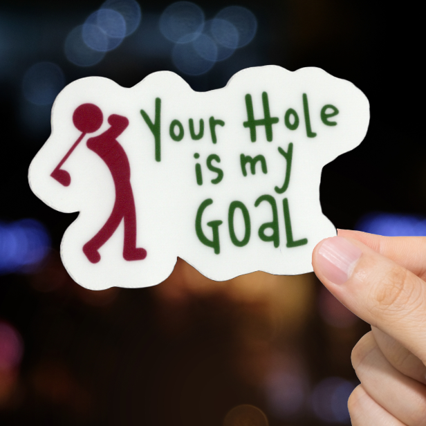 Durable, vinyl, die-cut, Hole Goal Golfer Sticker.