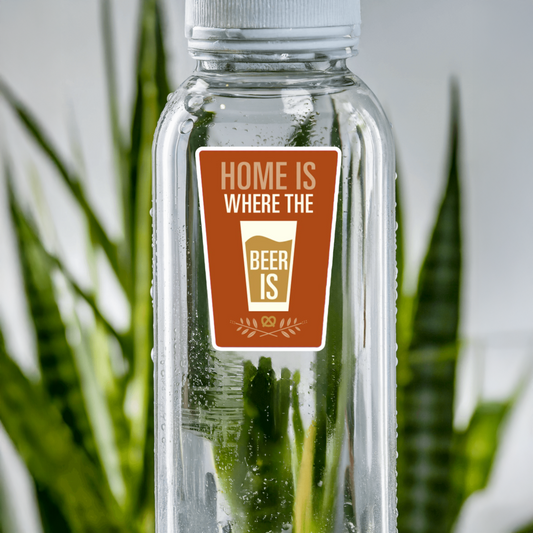 Durable, vinyl, die-cut, Home Is Where The Beer Is Sticker.