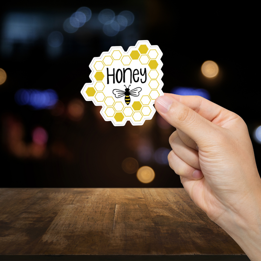 Durable, vinyl, die-cut, Honey Sticker.