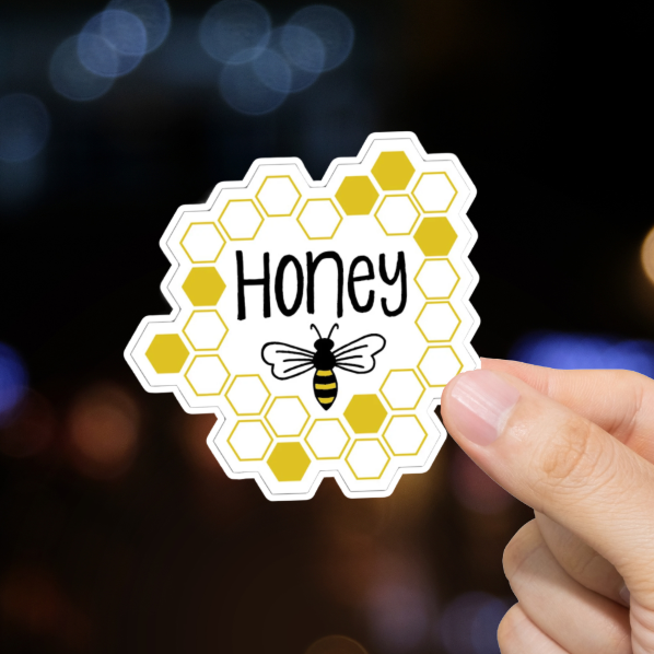 Durable, vinyl, die-cut, Honey Sticker.