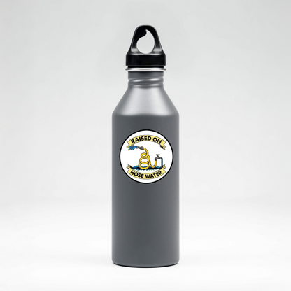 Durable, vinyl, die-cut, Raised On Hose Water Sticker.
