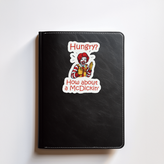 Durable, vinyl, die-cut, Hungry McDickin Sticker.