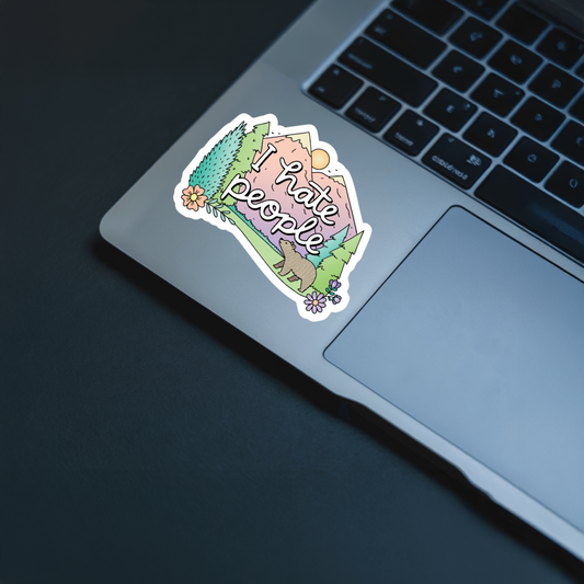 Durable, vinyl, die-cut, I Hate People Sticker.