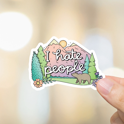 Durable, vinyl, die-cut, I Hate People Sticker