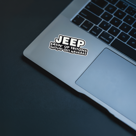 Durable, vinyl, die-cut, Jeep-Eatin Up Sticker.