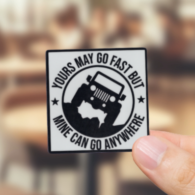 Durable, vinyl, die-cut, Jeep Go Anywhere Sticker.