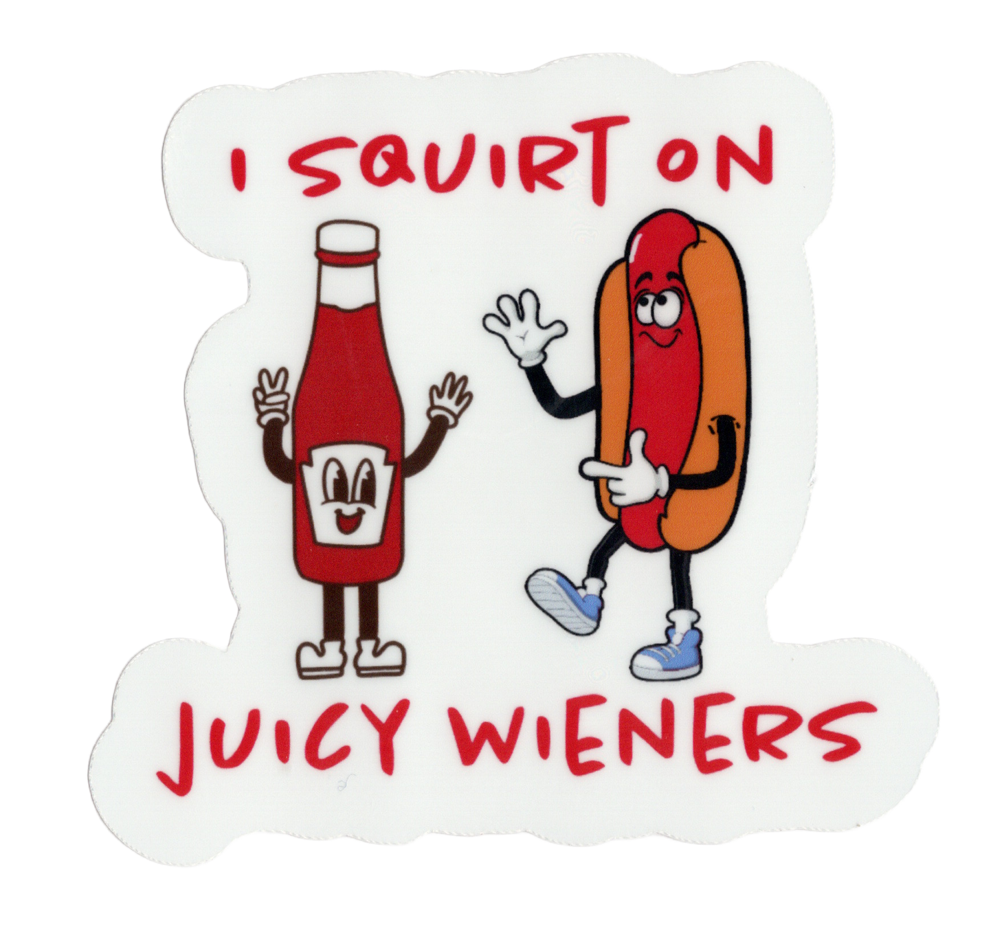 Durable vinyl die-cut Juicy Wieners Sticker