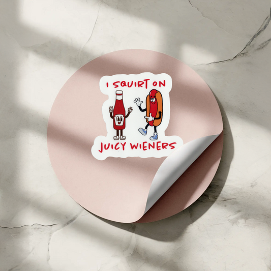 Durable, vinyl, die-cut, Juicy Wieners Sticker.