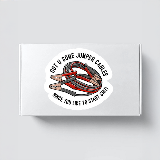 Durable, vinyl, die-cut, Jumper Cables Start Shit Sticker.