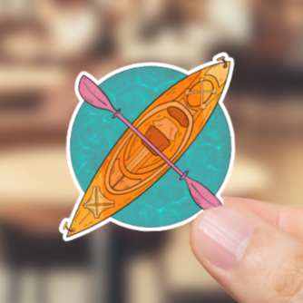 Durable, vinyl, die-cut, Kayak Moon Sticker.