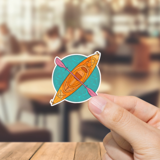 Durable, vinyl, die-cut, Kayak Moon Sticker.