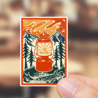 Durable, vinyl, die-cut, Lantern In The Woods Sticker.
