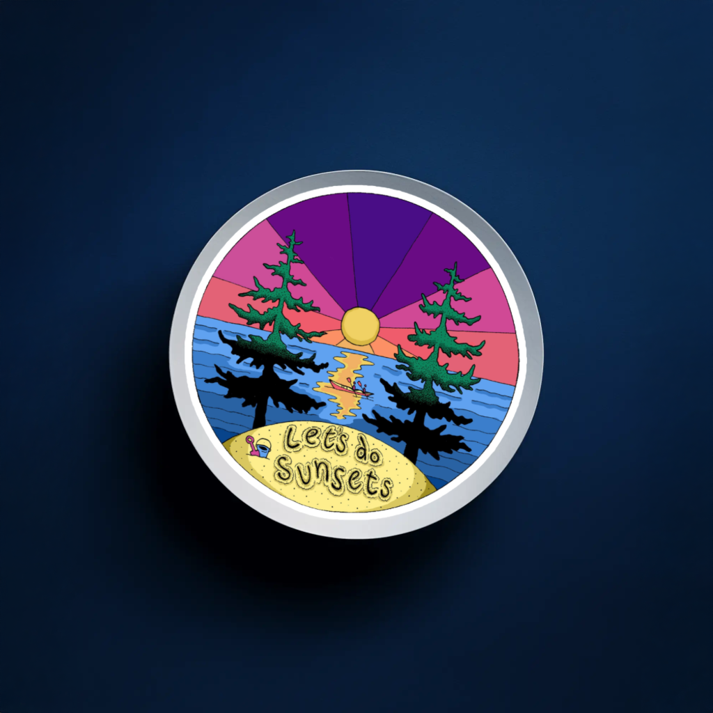 Durable, die-cut, vinyl, Let's Do Sunsets Sticker.