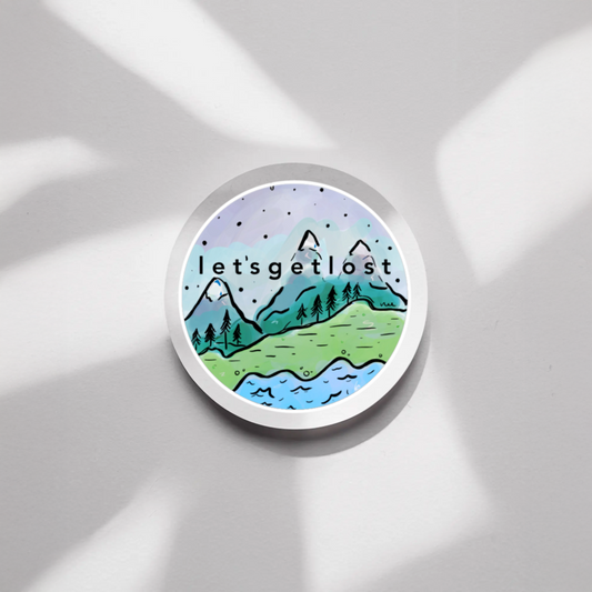 Durable, vinyl, die-cut, Let's Get Lost Sticker.